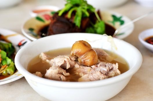 Malaysian stew of pork and herbal soup, spicy peppery soup (bak kut teh)
