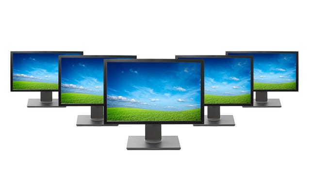 Computer monitors isolated on white background