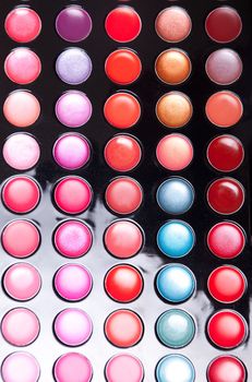 Colorful lip gloss palette, studio shot 