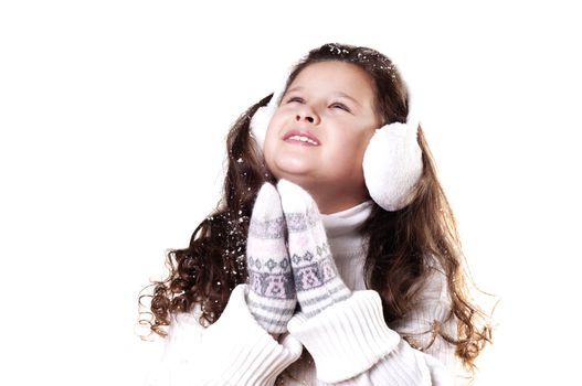 Winter Pleasant Girl in gloves and Sweater