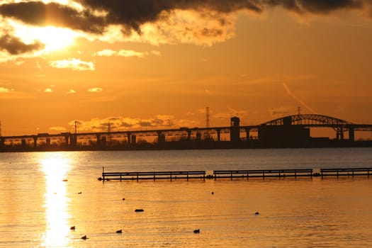 Sunrise over the harbour in early spring