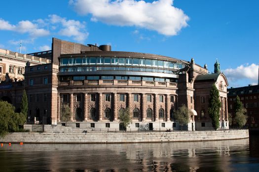 swedish parliament building in central Stockholm. Building is located on Helgeandsholmen in Stockholm - Sweden