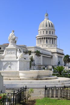 A view of Havana capitoly dome and fountain