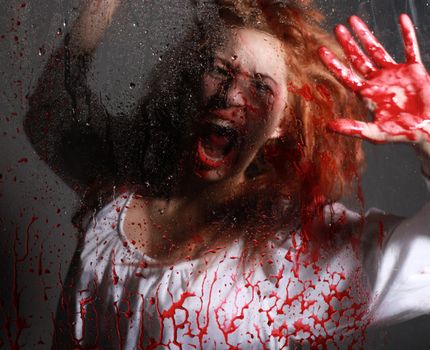 Woman in Horror Situation With Bloody Face