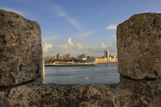 Havana bay and city skyline from spanish fortress