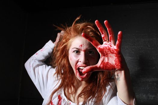 Woman in Horror Situation With Bloody Face