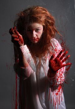 Woman in Horror Situation With Bloody Face