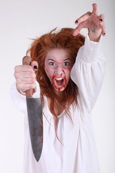 Woman in Horror Situation With Bloody Face