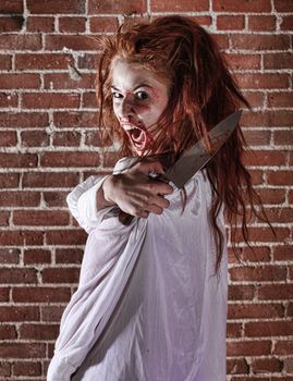 Woman in Horror Situation With Bloody Face