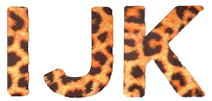 Leopard fur I J and K letters isolated over white background