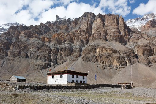 House in Himalaya mountains. Spiti Valley, Himachal Pradesh, India