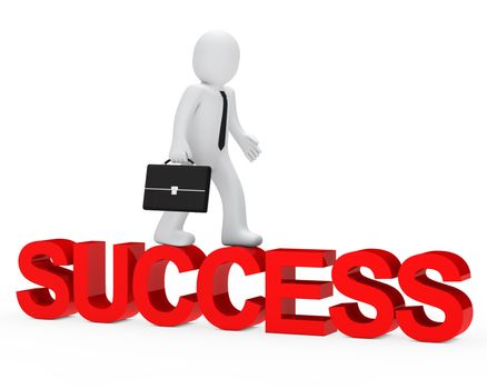 business man walk over red success word