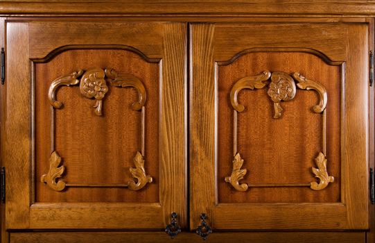 Close-up of decorative wooden doors 