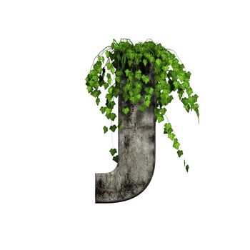 green ivy on 3d stone letter - j