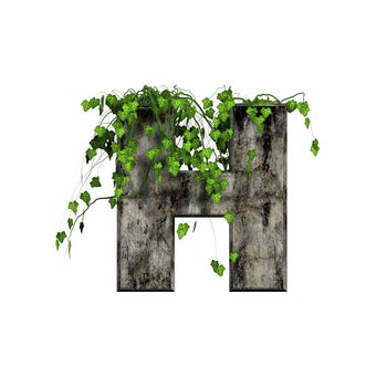 green ivy on 3d stone letter - h