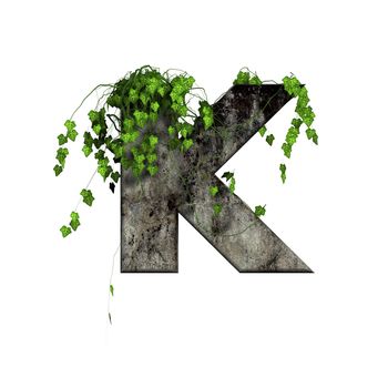 green ivy on 3d stone letter - k