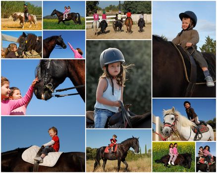 riding children and their ponies or horses in the nature