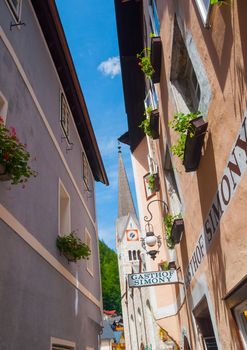 historical street of Hallstatt, Austria. Vertical view