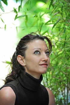 A beautiful woman in the bamboo forests