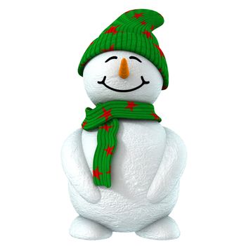 3d snowman child with green hat and cute smile