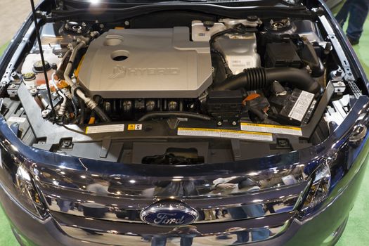 HOUSTON - JANUARY 2012: The Ford Focus Hybrid Engine at the Houston International Auto Show on January 28, 2012 in Houston, Texas.