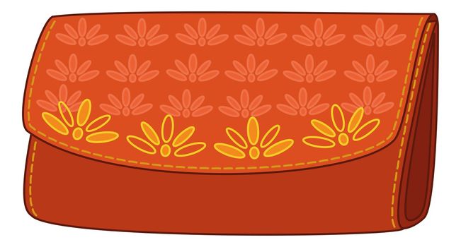 Red stylish leather wallet for money with a yellow floral pattern