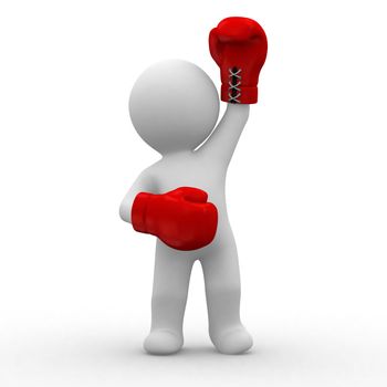 3d little guy with red boxing gloves in hands