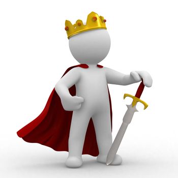 3d human with king crown and sword