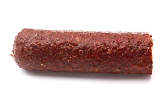 Chili salami isolated on white background