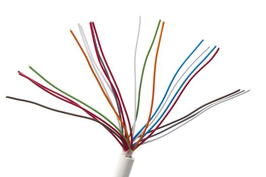 Colorful cables closeup on white background 