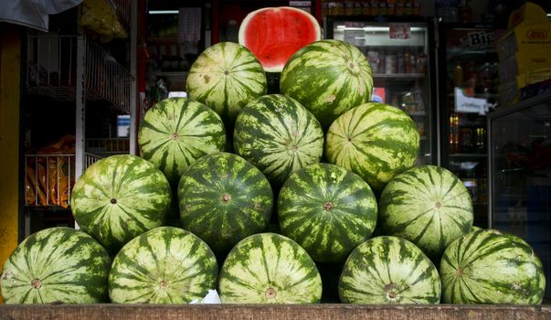 Watermelons at a market stand