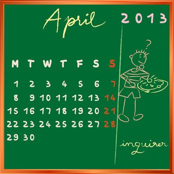 2013 calendar on a chalkboard, april design with the inquirer student profile for international schools