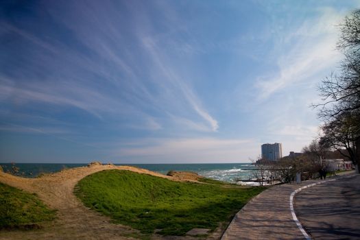 Street near the seashore, spring time 