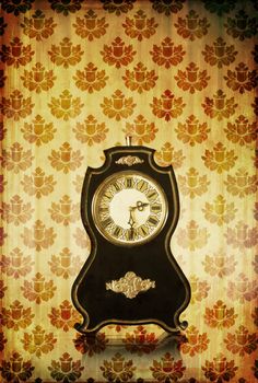 Vintage clocks with scratches on grungy background 