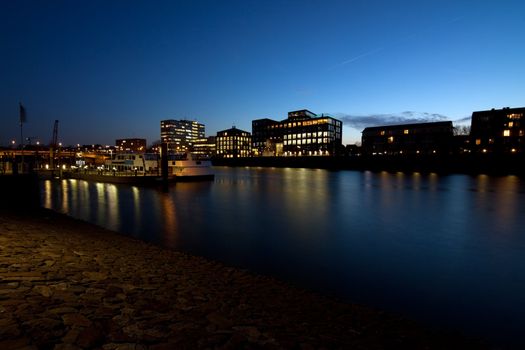 view on river in Bremen at night