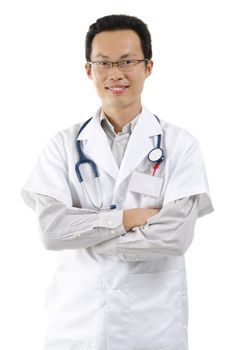 Asian male doctor portrait on white background