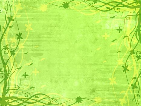 Green frame with floral patterns and splashes