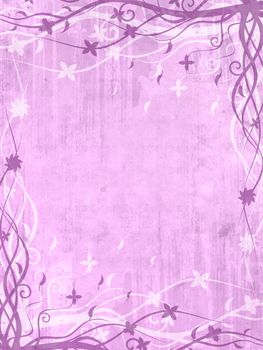 Violet frame with floral patterns and splashes