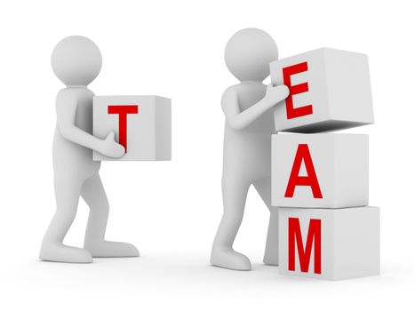 Conceptual image teamwork on white. Isolated 3D image