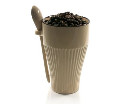 cup of coffee beans on isolated white
