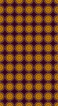 Seamless pattern of golden suns on red background