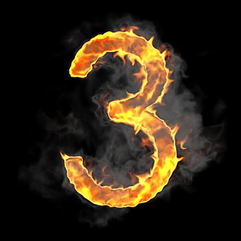 Burning and flame font 3 numeral over black background