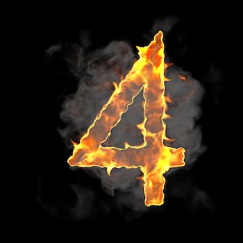 Burning and flame font 4 numeral over black background