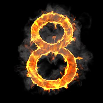 Burning and flame font 8 numeral over black background