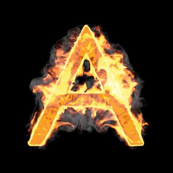 Burning and flame font A letter over black background