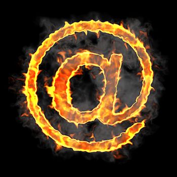 Burning and flame font at symbol over black background