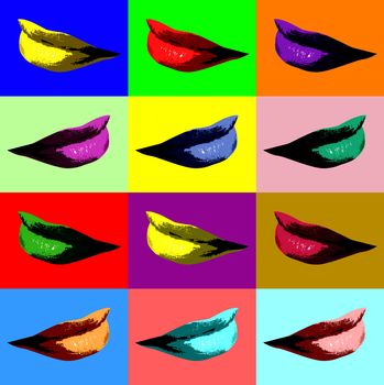 Sexy lips pop art with different vibrant colors 
