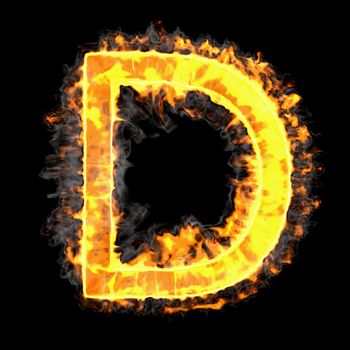 Burning and flame font D letter over black background