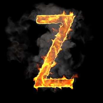 Burning and flame font Z letter over black background