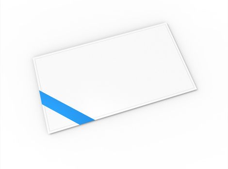 Blank greeting card (for greeting or congratulation) with blue ribbon